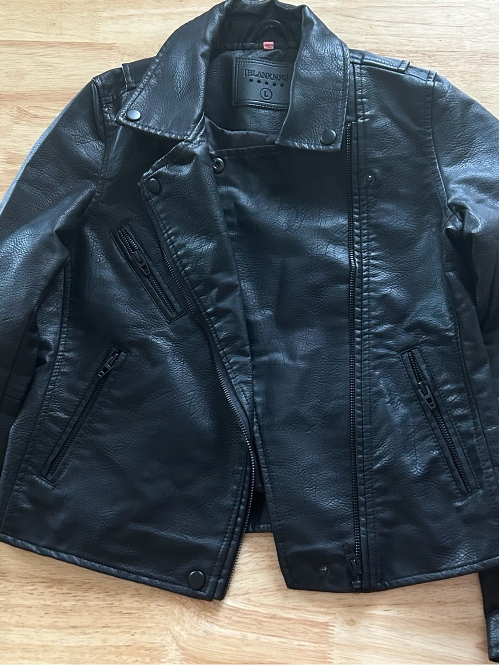 BlankNYC Youth Large Black Faux Leather Moto Jacket | Girls L